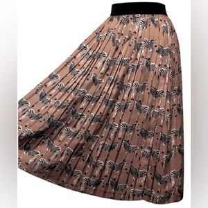 ZEBRAS!!! Golden Zebra Midi Skirt Helene London Sz Medium Accordion Pleated Maxi